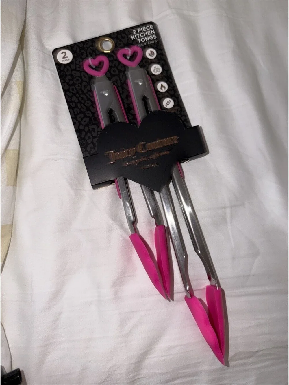 New Juicy Couture Pink and Silver Heart Tongs Set Of 2